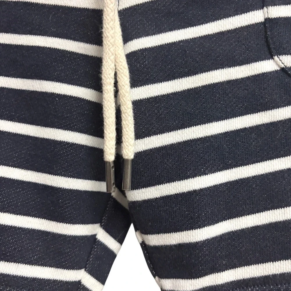 Club Monaco Breton Stripe Nautical Navy Blue Knit Sweatshorts Drawstring Mens M